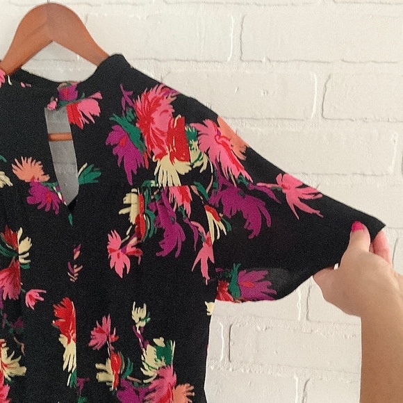 Anthropologie x Maeve Blouse Bella Dark Floral Black Kelly green Pink XS - Picture 14 of 15